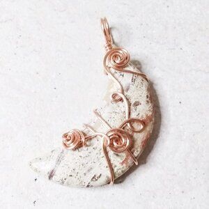 Speckled Crescent Jasper Stone Moon ~ Cream + Tan Colors! Copper Wire Wrapping